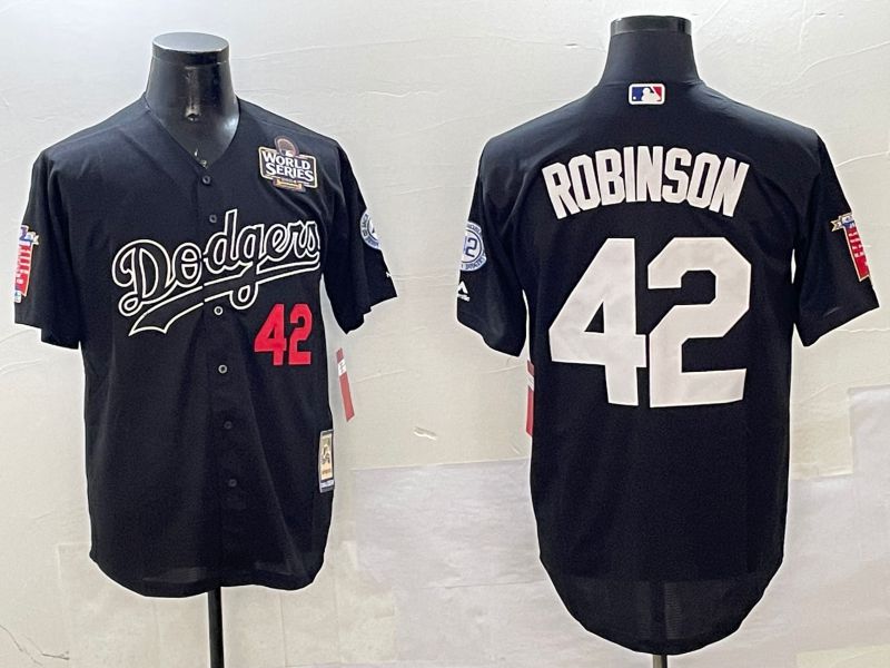 Men Los Angeles Dodgers 42 Robinson Black Throwback 2025 Nike MLB Jersey style 3
